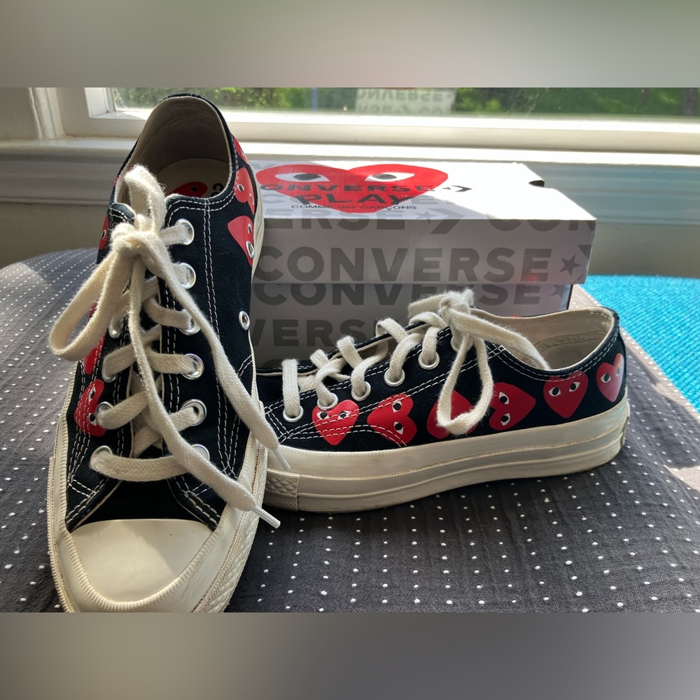 Converse Black Low-Top Sneakers with Red Heart Motif